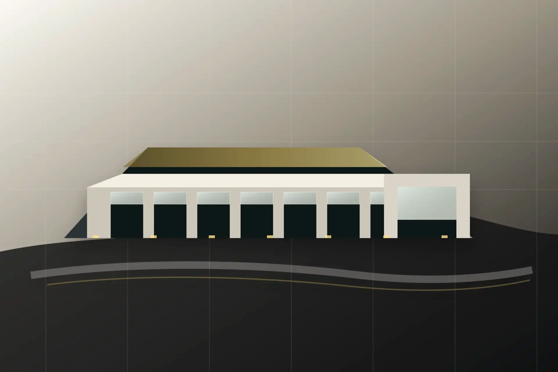 Large-scale campus planning study showing organized built form, movement and civic structure.
